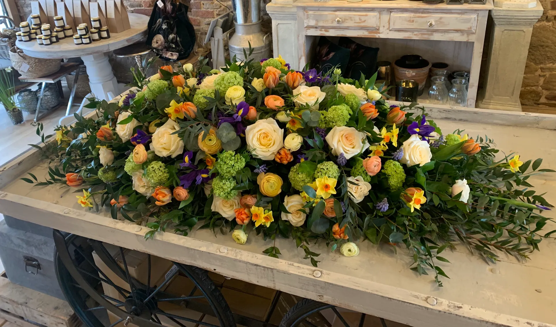 Spring casket spray family flower tribute