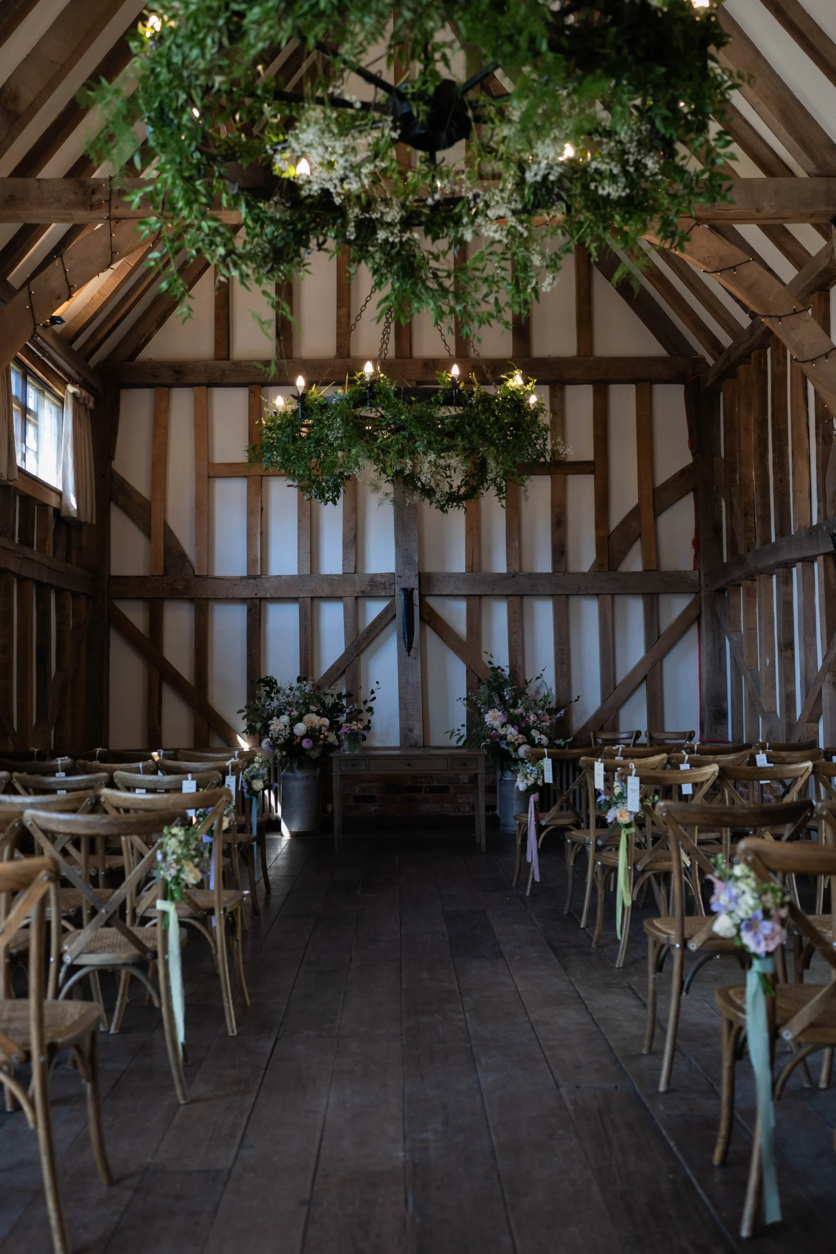 Relaxed summer aisle flowers at Gate Street Barn